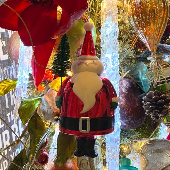 Retired 2005 Bath Body Works Flocked Santa with Brush Tree Blown Glass Ornament - Picture 2 of 10